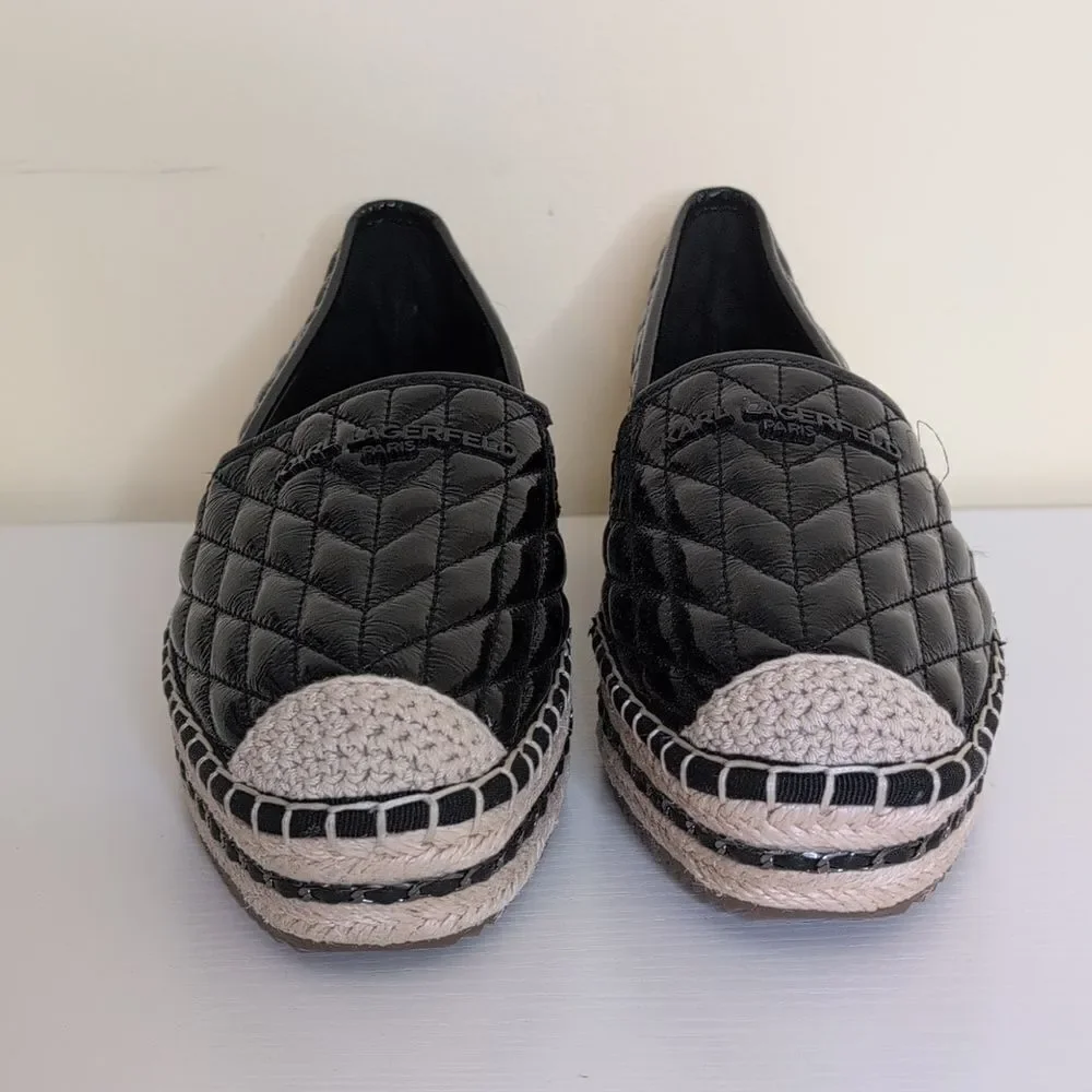 Karl Lagerfeld Paris Size 11 Desta Logo Black Puffy Quilted Platform Espadrilles